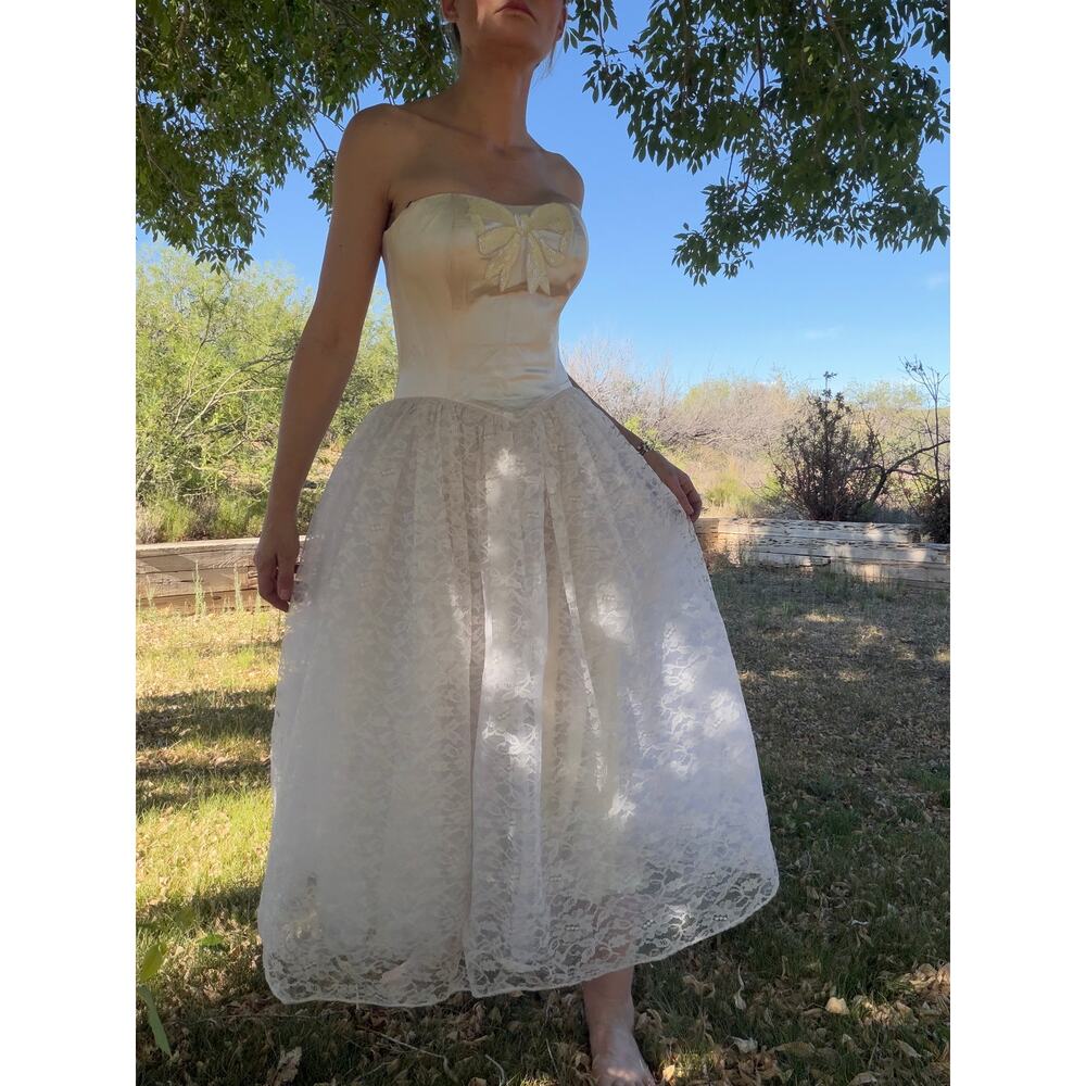 Gunne Sax Vintage Pink Lace Prom Dress Corset Coquette Princess Balletcore
